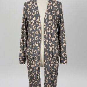Simply Southern Leopard Animal Print Open Cardigan With Pockets Large XL